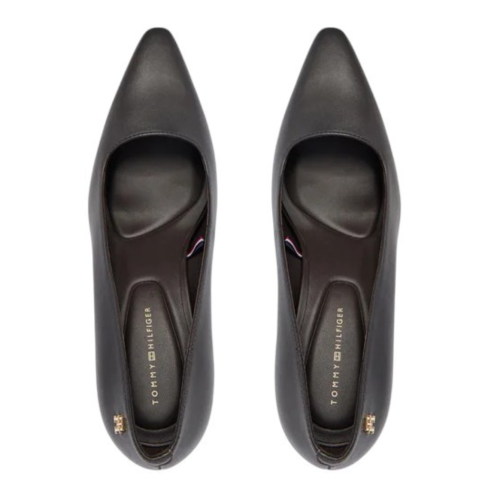 Tommy Hilfiger Black Leather Pointed-Toe Pumps. 