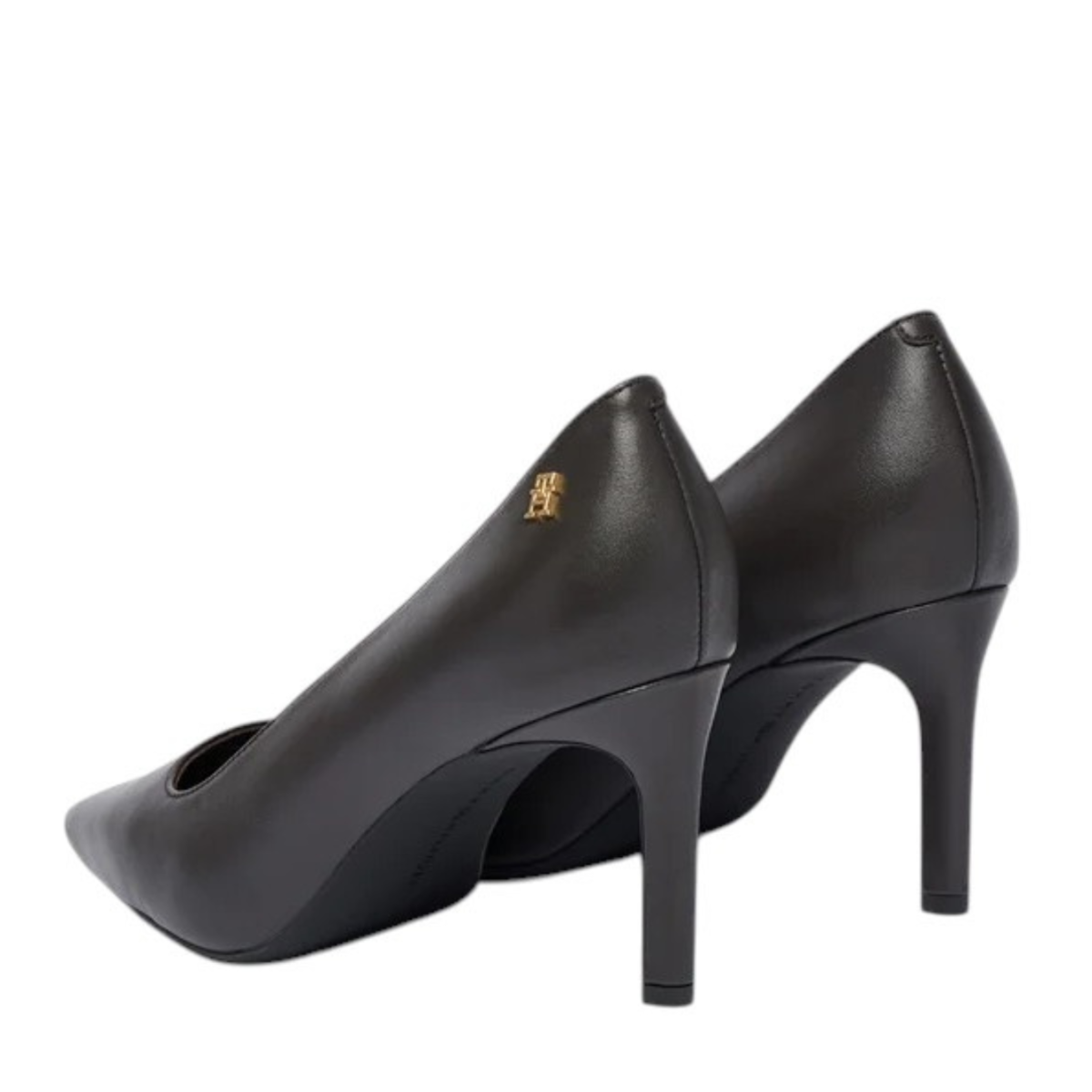 Tommy Hilfiger Black Leather Pointed-Toe Pumps. 