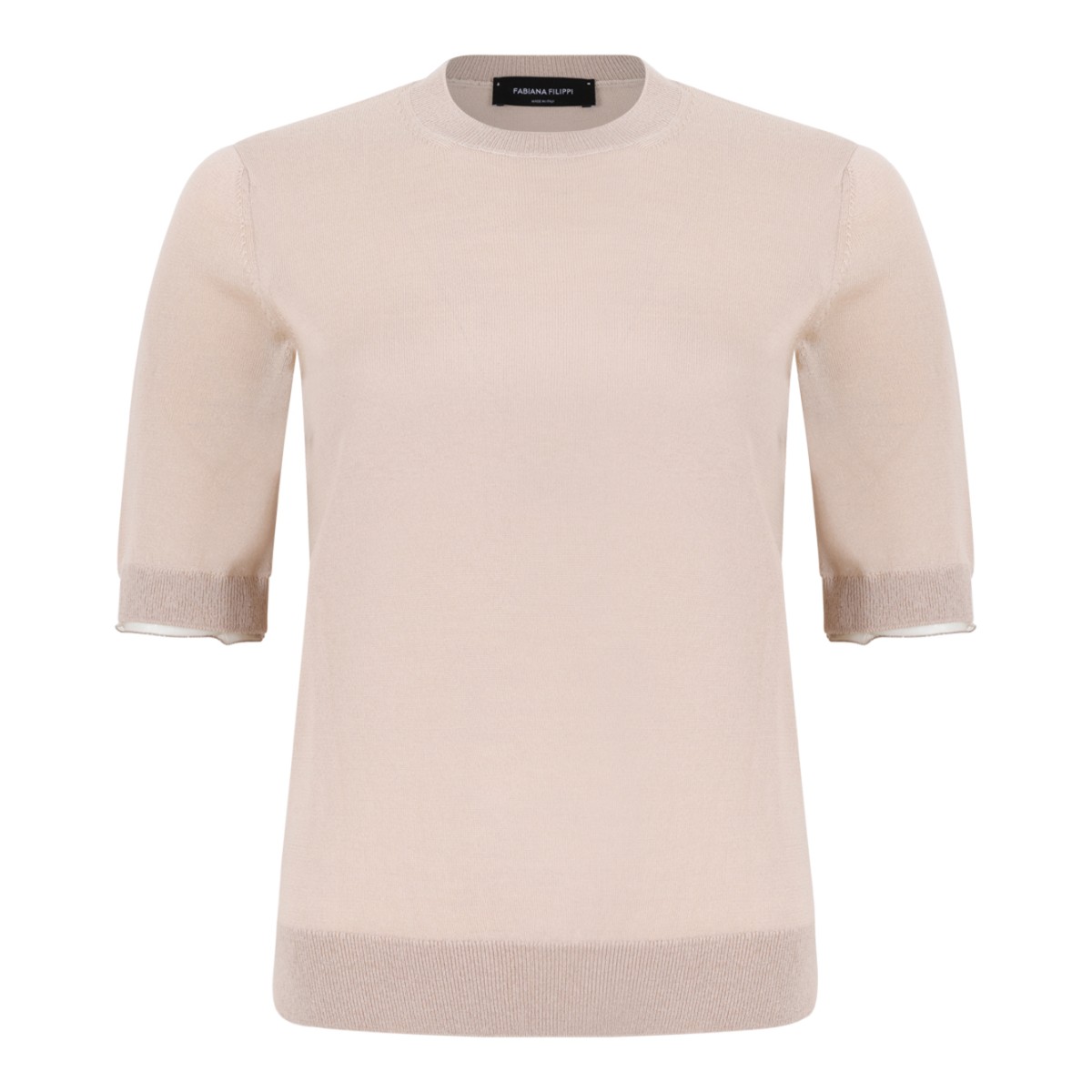 Fabiana Filippi Beige Short-Sleeve Knit Sweater. 