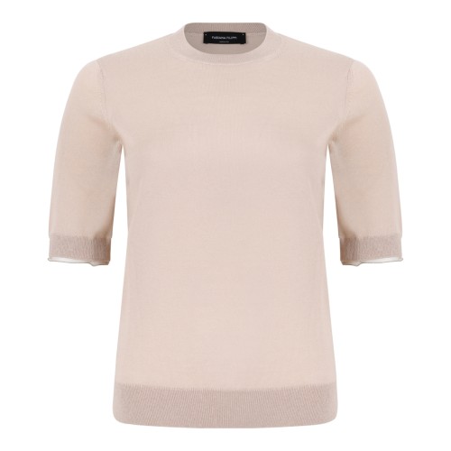 Fabiana Filippi Beige Short-Sleeve Knit Sweater. 
