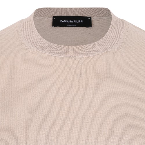 Fabiana Filippi Beige Short-Sleeve Knit Sweater. 