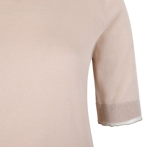 Fabiana Filippi Beige Short-Sleeve Knit Sweater. 
