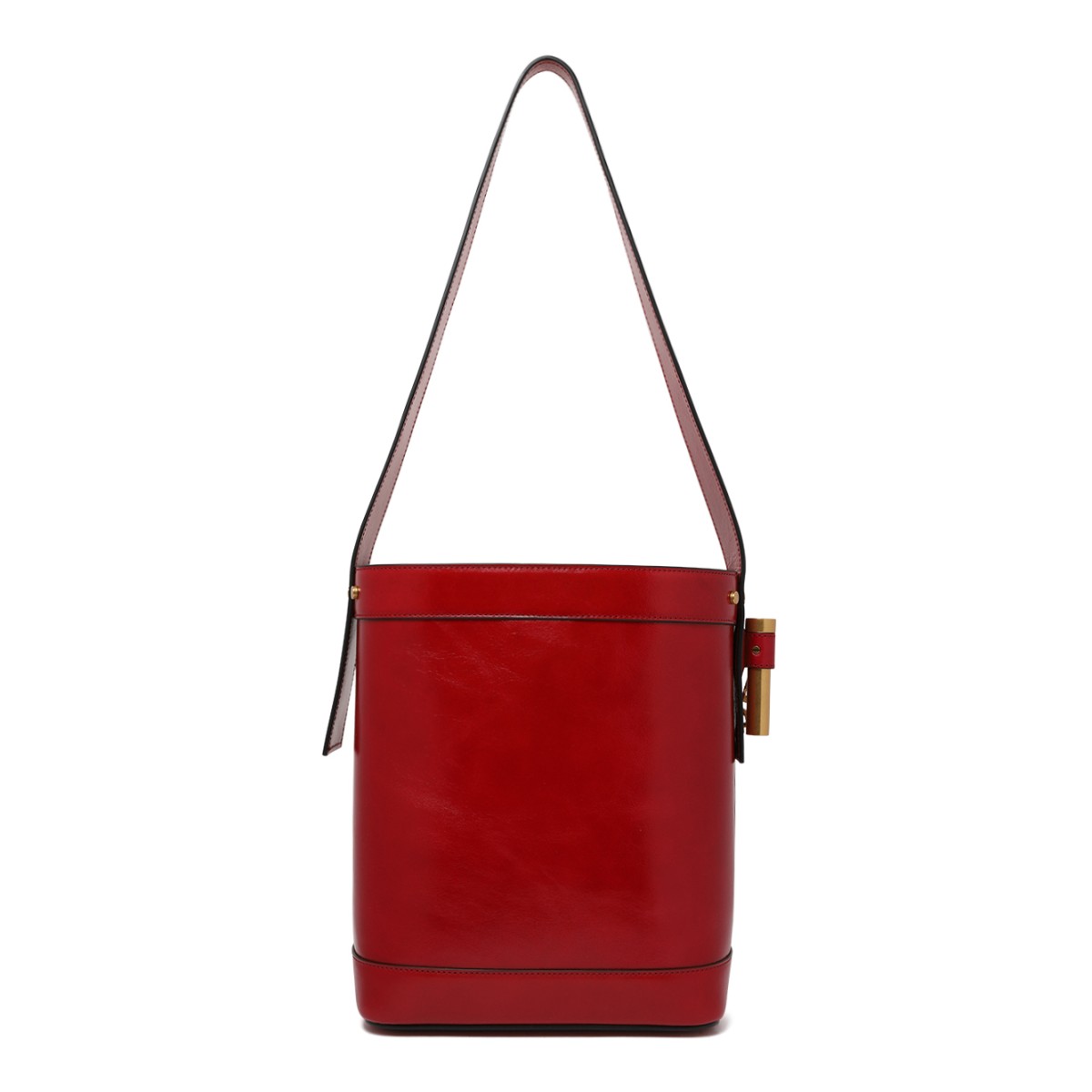Versace Red Leather Bucket Bag with Medusa Plaque.