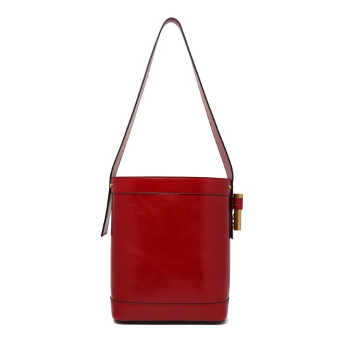 Versace Red Leather Bucket Bag with Medusa Plaque.