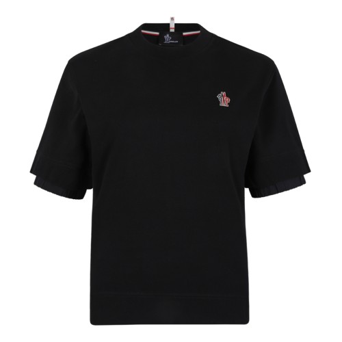 Moncler Black Cotton T-Shirt with Logo Patch.  