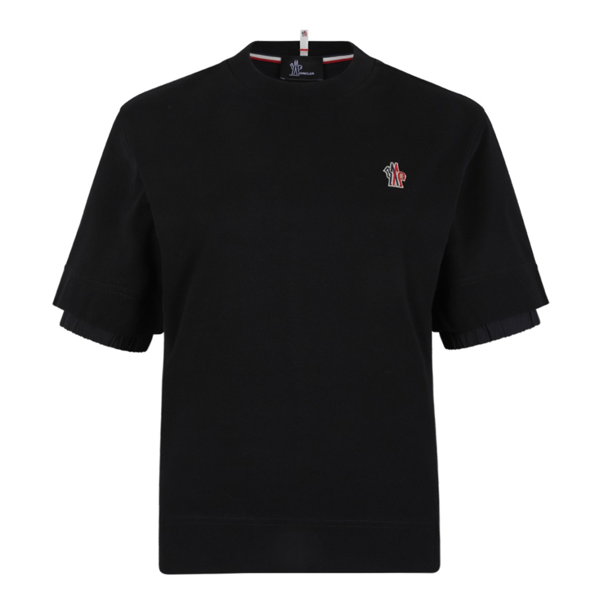 Moncler Black Cotton T-Shirt with Logo Patch.  