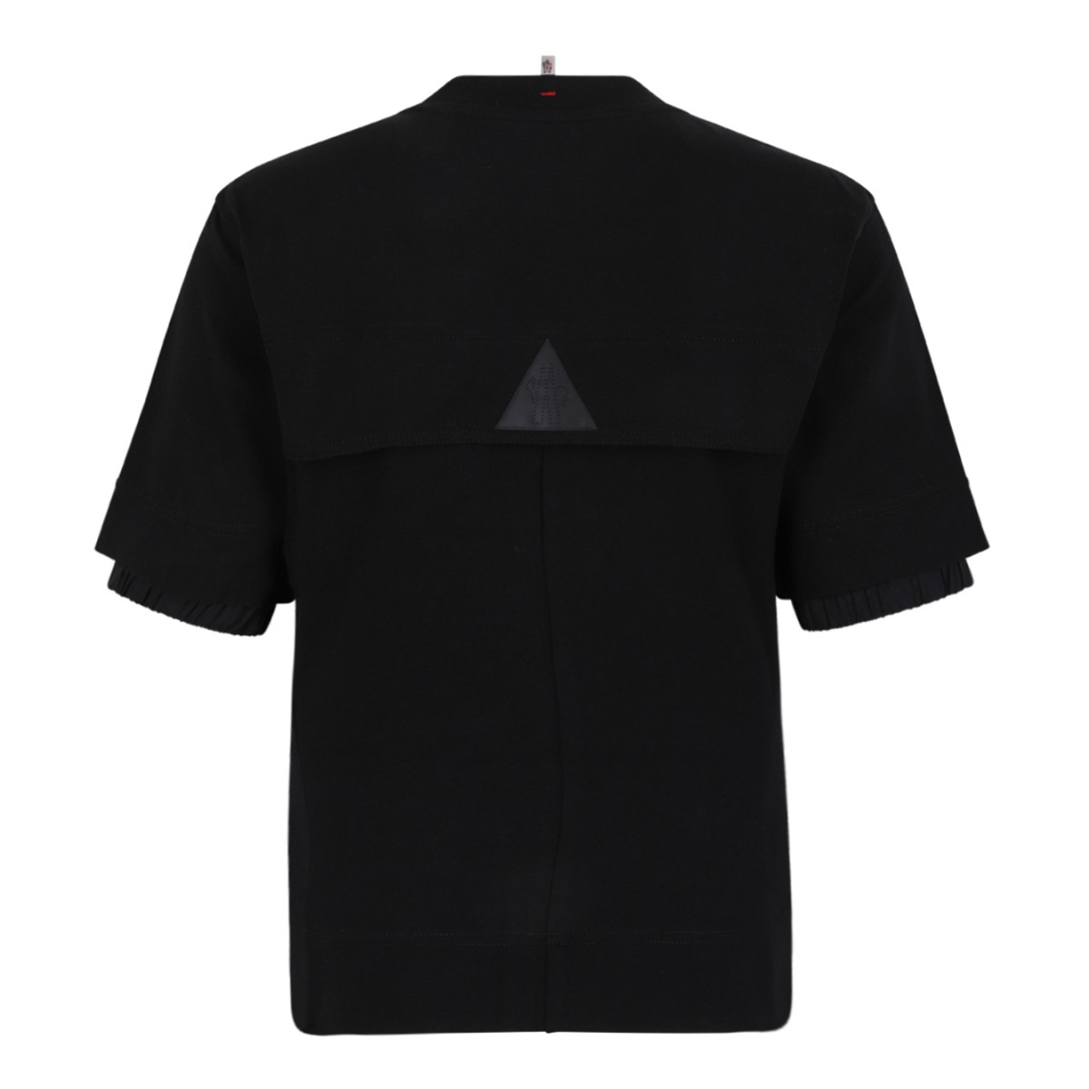 Moncler Black Cotton T-Shirt with Logo Patch.  