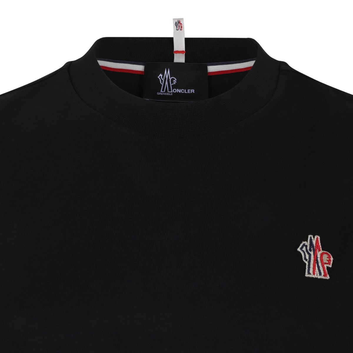 Moncler Black Cotton T-Shirt with Logo Patch.  