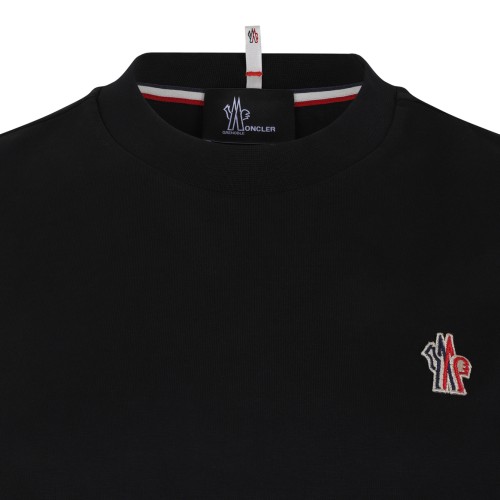 Moncler Black Cotton T-Shirt with Logo Patch.  