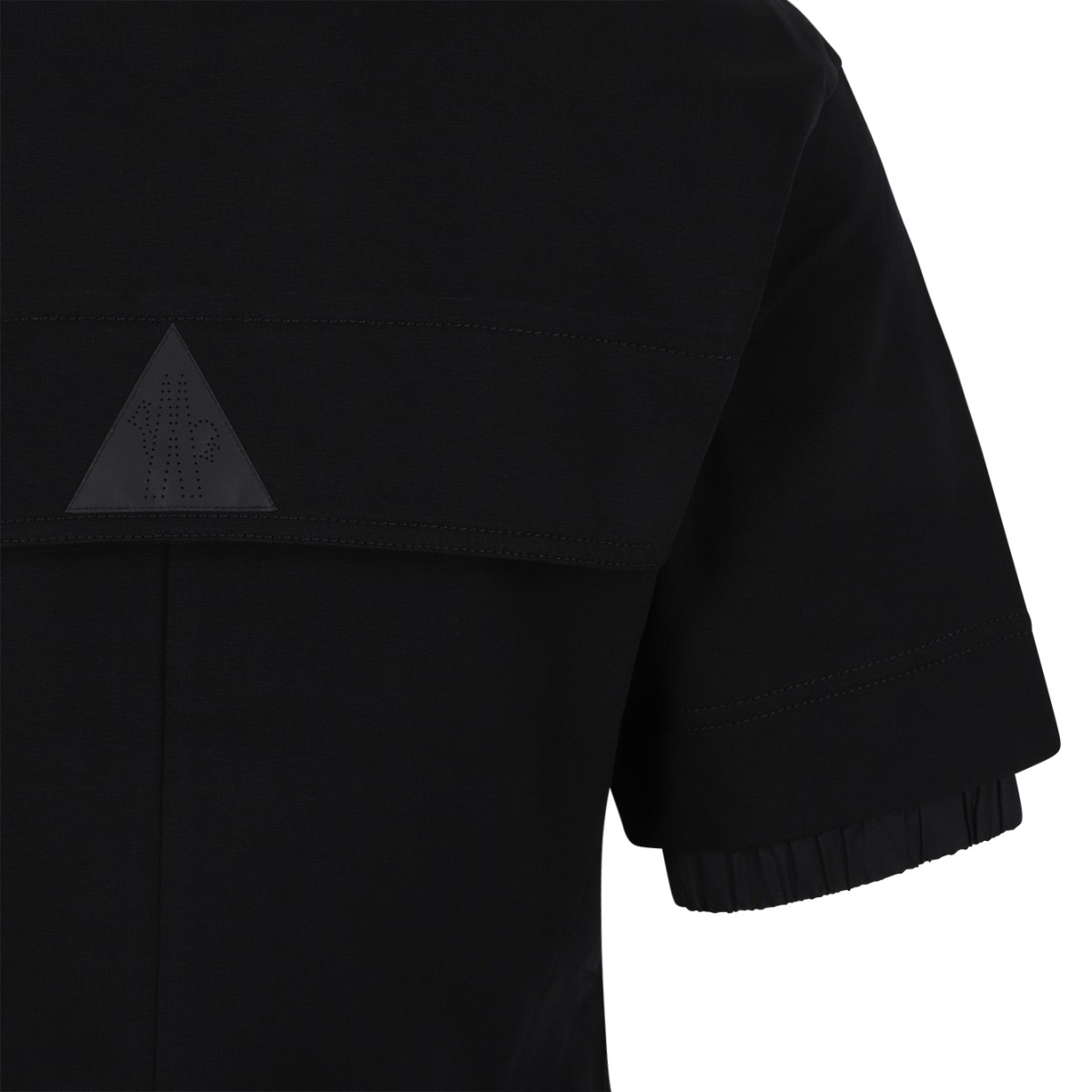Moncler Black Cotton T-Shirt with Logo Patch.  