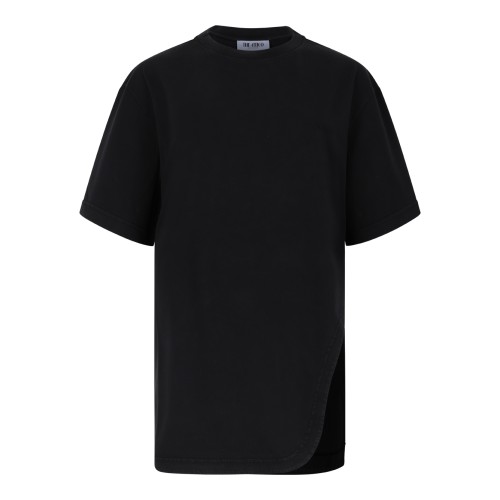 The Attico Black Asymmetric Slit Cotton T-Shirt Dress. 