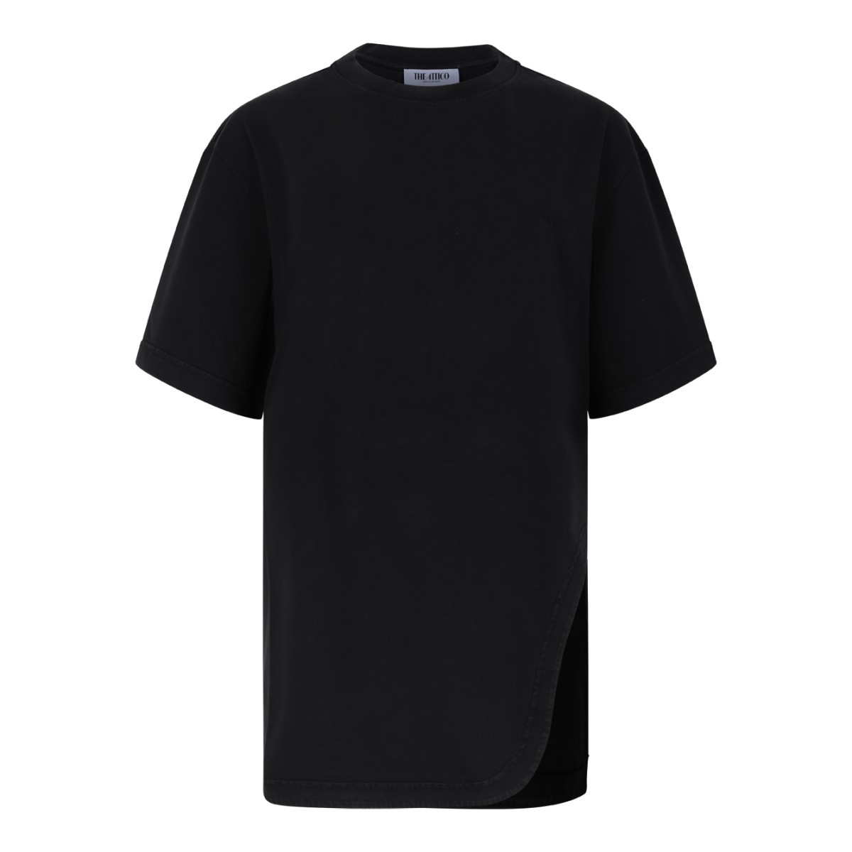 The Attico Black Asymmetric Slit Cotton T-Shirt Dress. 