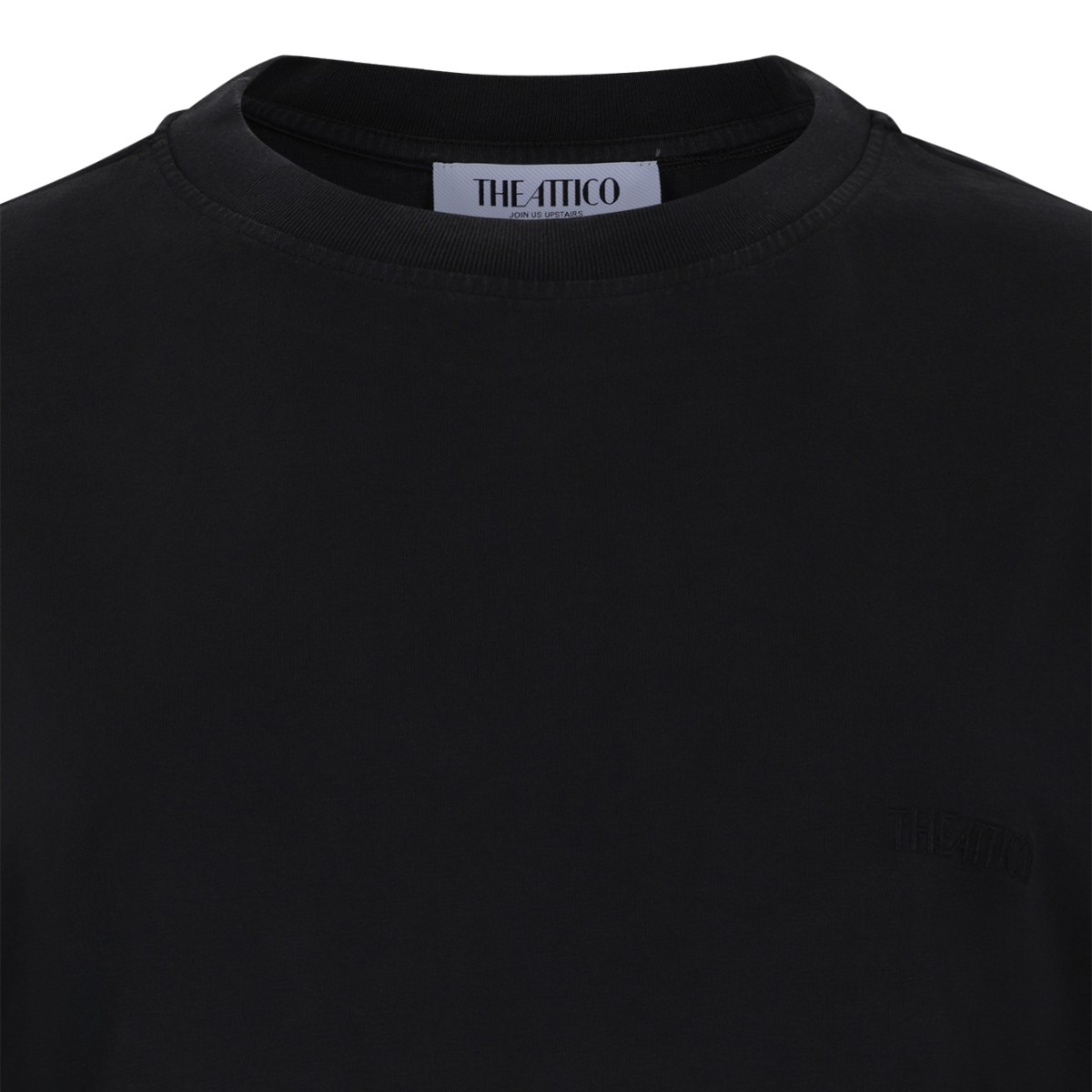 The Attico Black Asymmetric Slit Cotton T-Shirt Dress. 