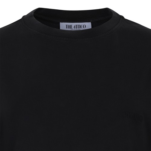 The Attico Black Asymmetric Slit Cotton T-Shirt Dress. 