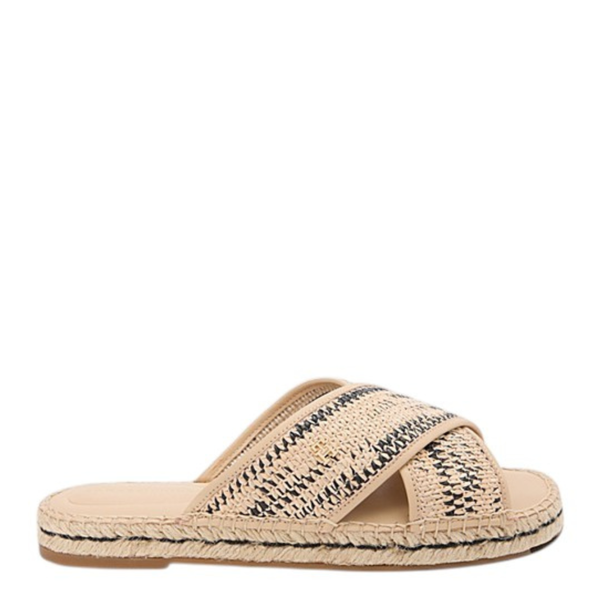 Tommy Hilfiger Beige Woven Cross-Strap Slide Sandals.