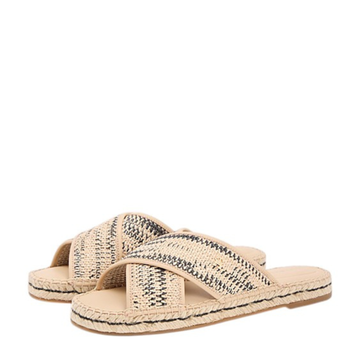 Tommy Hilfiger Beige Woven Cross-Strap Slide Sandals.