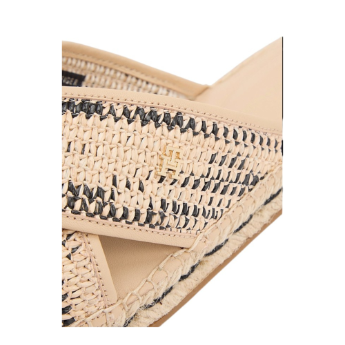 Tommy Hilfiger Beige Woven Cross-Strap Slide Sandals.