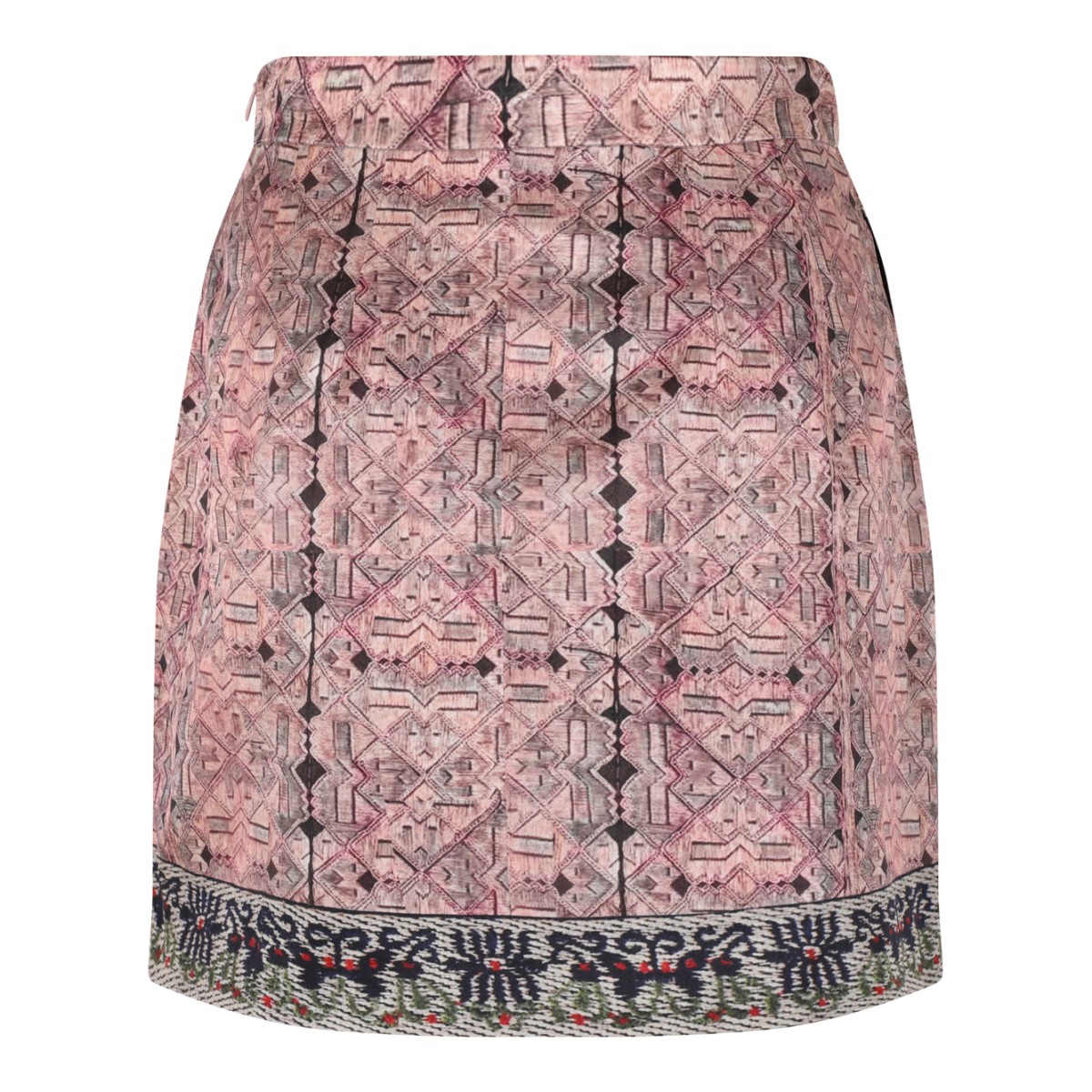 Hui Milano Pink Embroidered Mini Skirt with Ornamental Motifs.