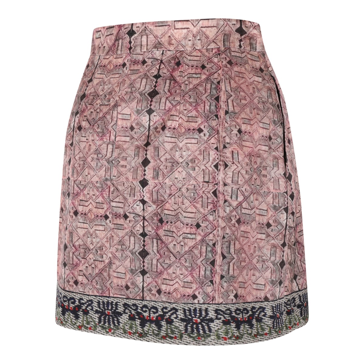 Hui Milano Pink Embroidered Mini Skirt with Ornamental Motifs.
