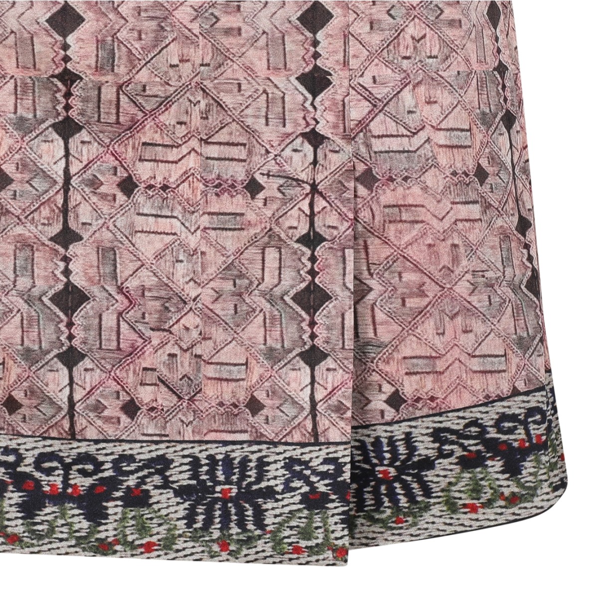 Hui Milano Pink Embroidered Mini Skirt with Ornamental Motifs.