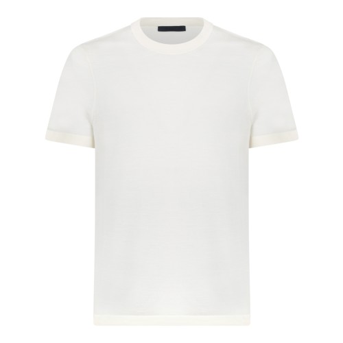 Boss x David Beckham Cream Cotton Crew Neck T-Shirt.