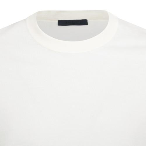 Boss x David Beckham Cream Cotton Crew Neck T-Shirt.