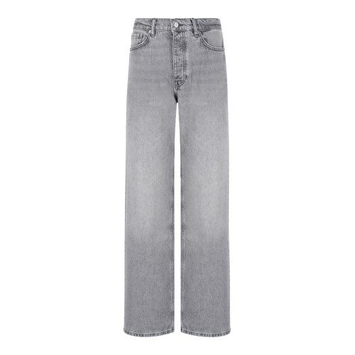 Anine Bing Light Grey Wide-Leg Denim Jeans.