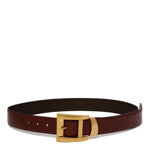 Versace Burgundy Leather Belt with Gold Medusa Buckle.