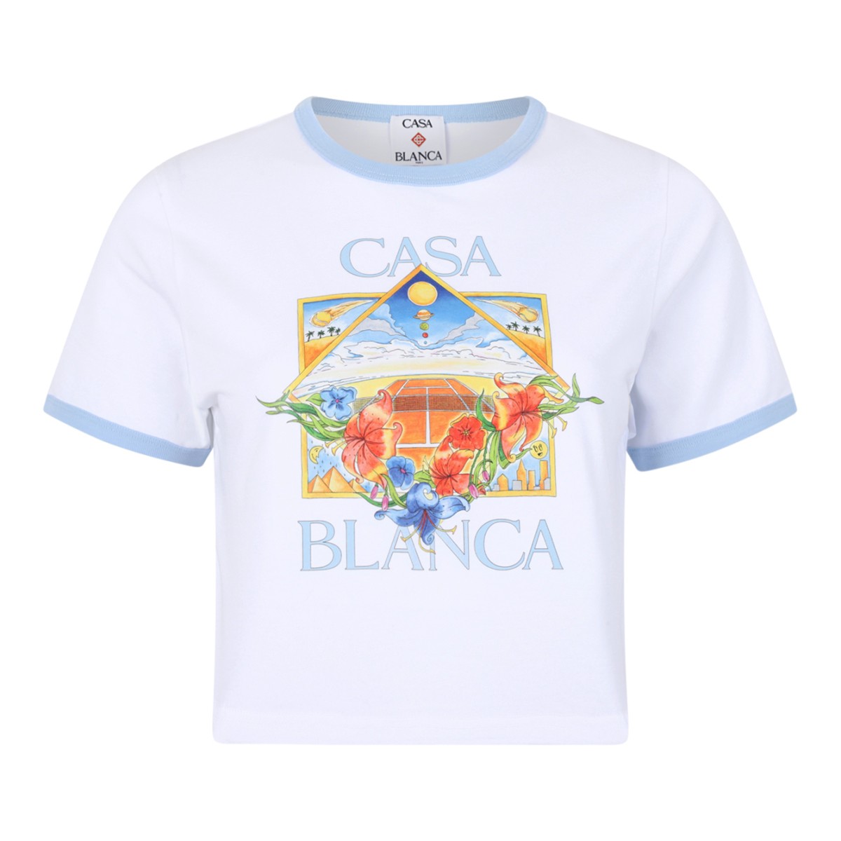 Casablanca White Printed Cotton T-Shirt with Contrast Trim.