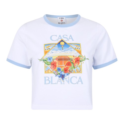 Casablanca White Printed Cotton T-Shirt with Contrast Trim.