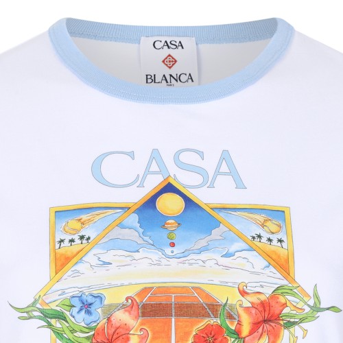 Casablanca White Printed Cotton T-Shirt with Contrast Trim.