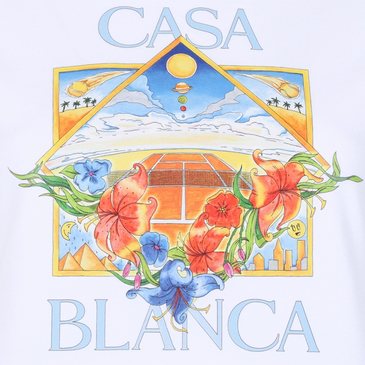 Casablanca White Printed Cotton T-Shirt with Contrast Trim.