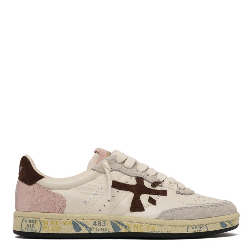 Premiata White Leather Sneakers with Contrast Suede Details.