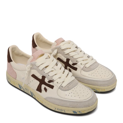 Premiata White Leather Sneakers with Contrast Suede Details. 2