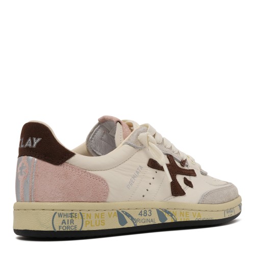Premiata White Leather Sneakers with Contrast Suede Details.