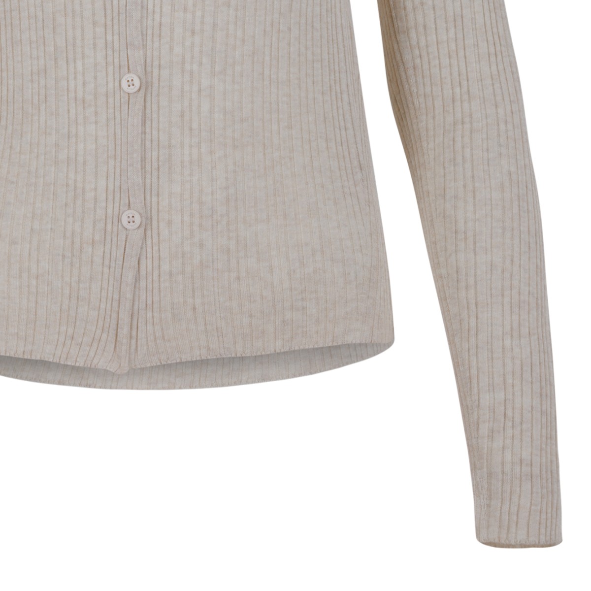 Maison Kitsun Beige Knit Cardigan with Fox Embroidery.