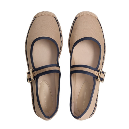 Tommy Hilfiger Beige Espadrille Mary Jane Flats.