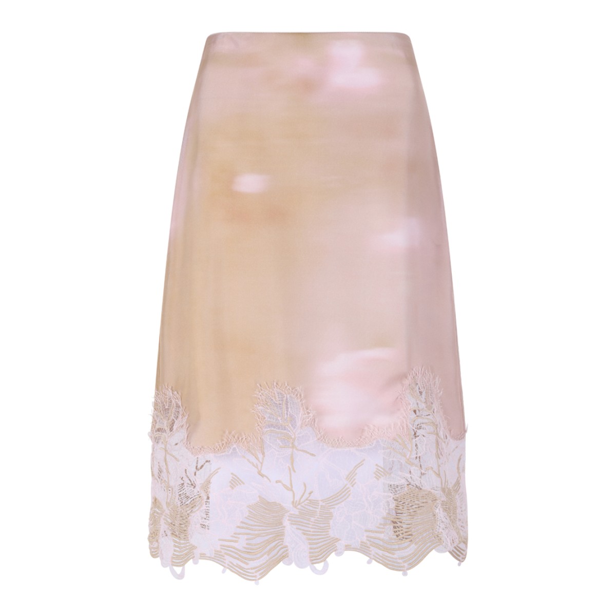 Fabiana Filippi Beige Satin Lace-Trim Midi Skirt. 