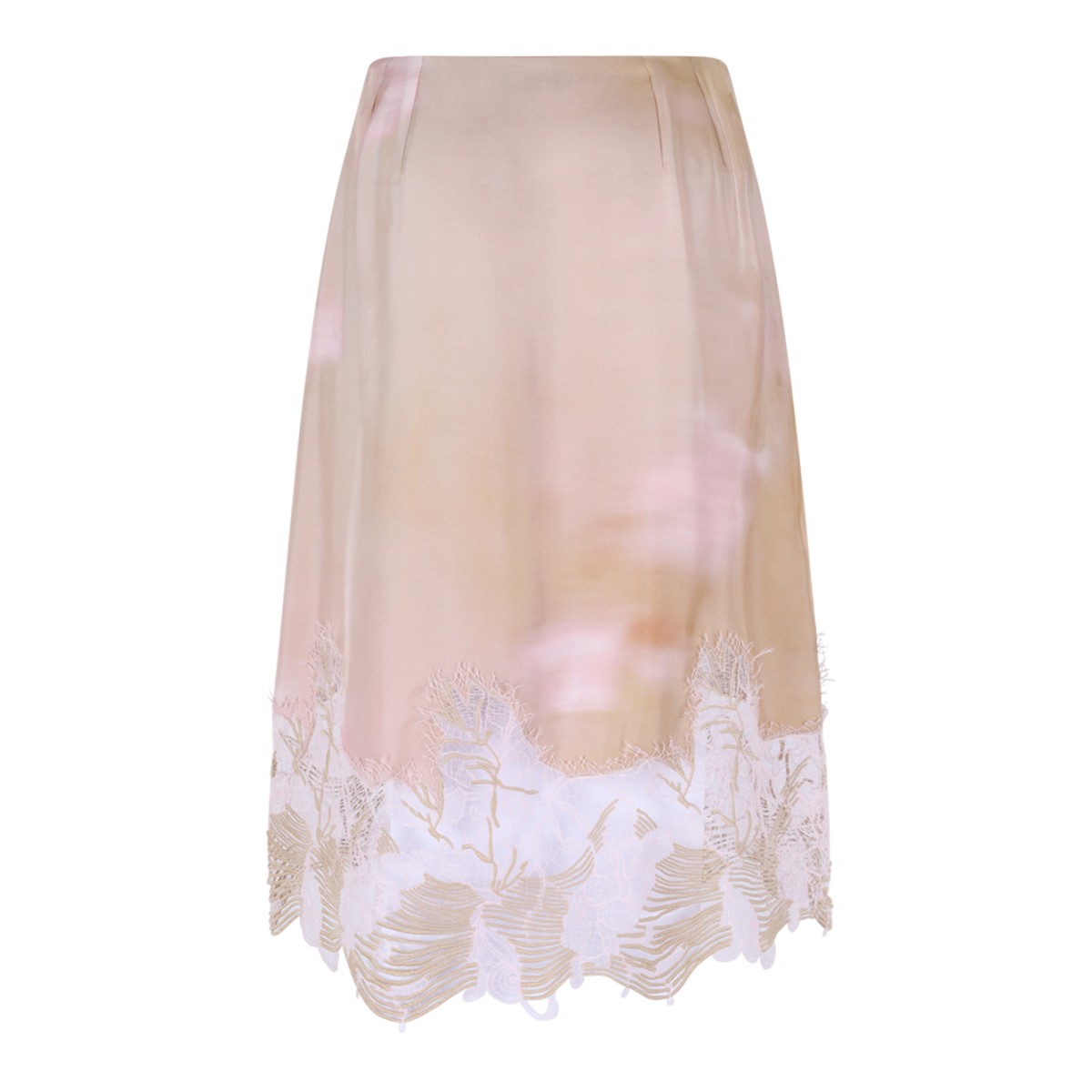 Fabiana Filippi Beige Satin Lace-Trim Midi Skirt. 