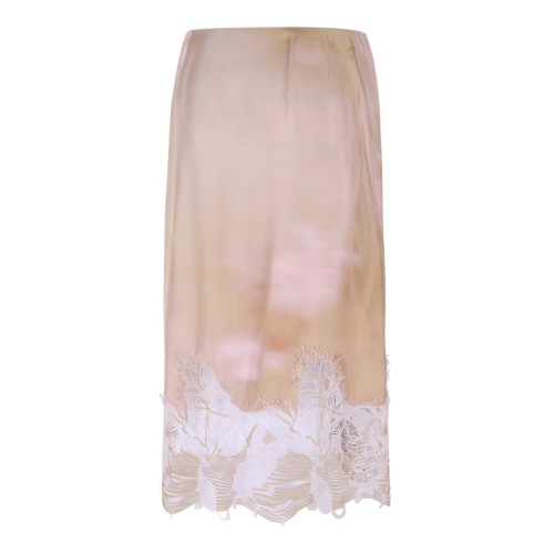 Fabiana Filippi Beige Satin Lace-Trim Midi Skirt. 