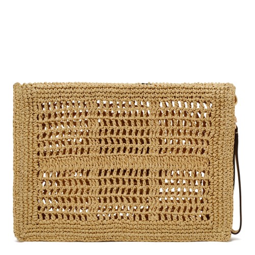 Tory Burch Beige Crochet Pouch with Logo Detail. 2