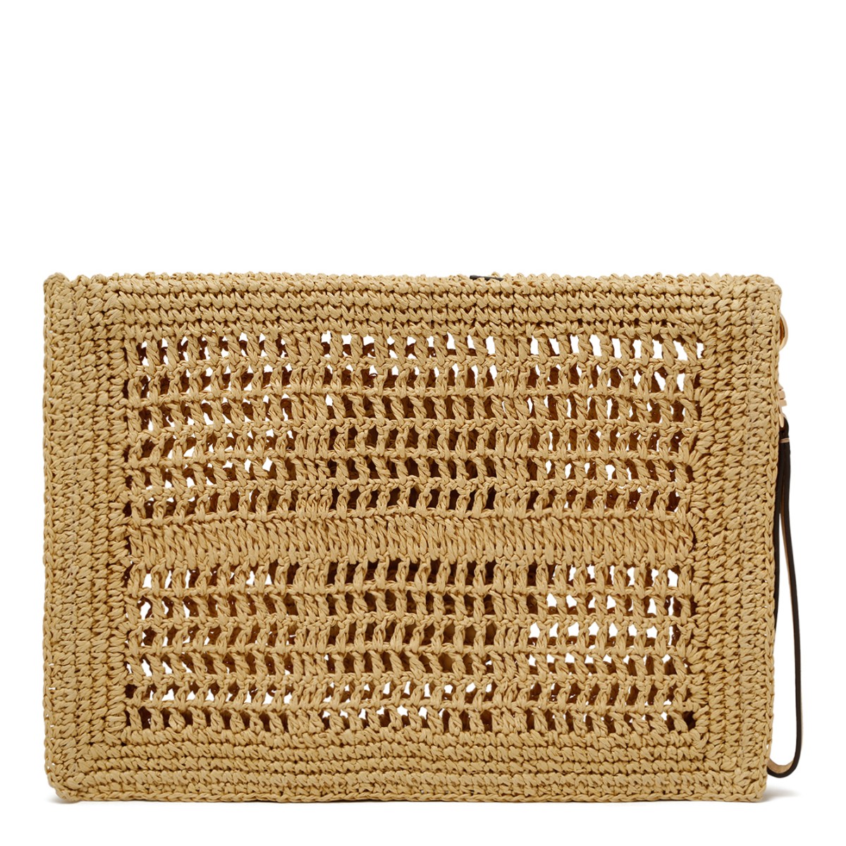 Tory Burch Beige Crochet Pouch with Logo Detail.