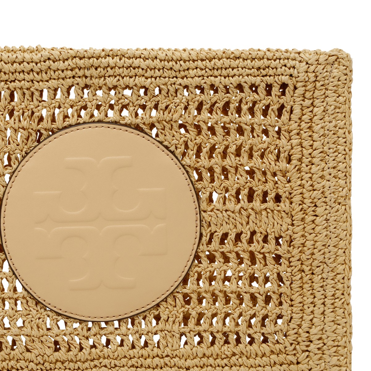 Tory Burch Beige Crochet Pouch with Logo Detail.