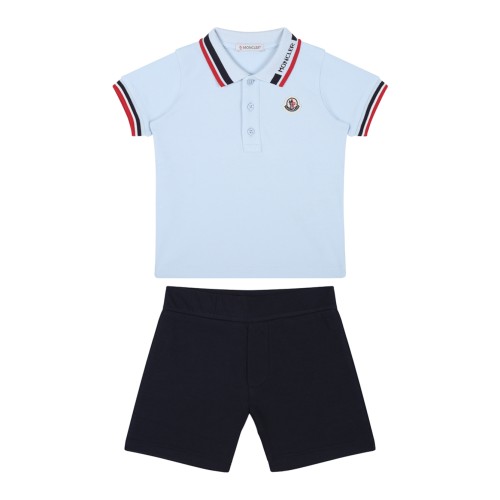 Moncler Kids Light Blue Polo and Navy Shorts Set.