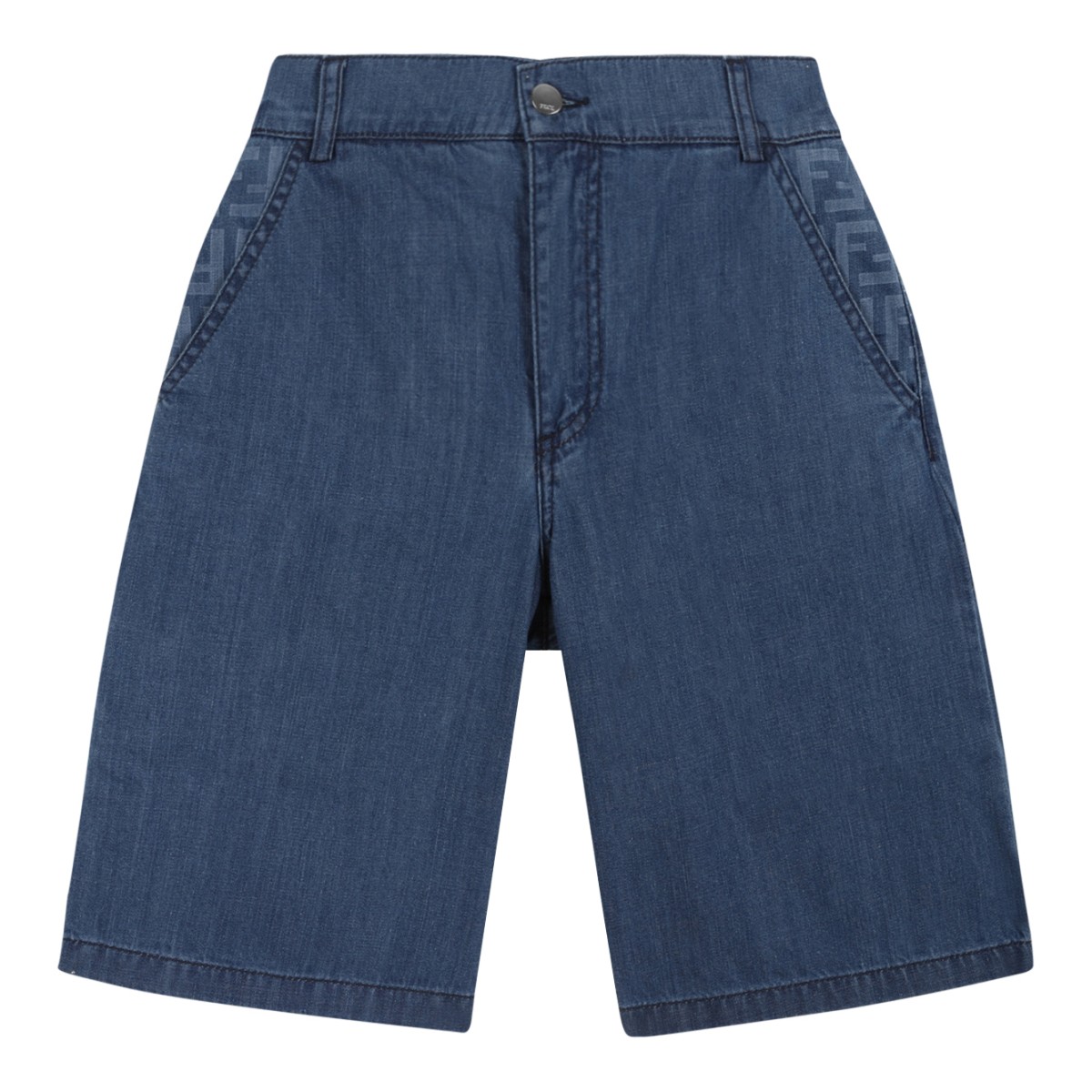 Fendi Kids Blue Denim Bermuda Shorts.