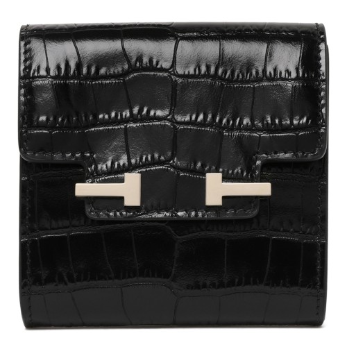Tom Ford Black Croc-Embossed Leather Wallet with T-Bar Closure.