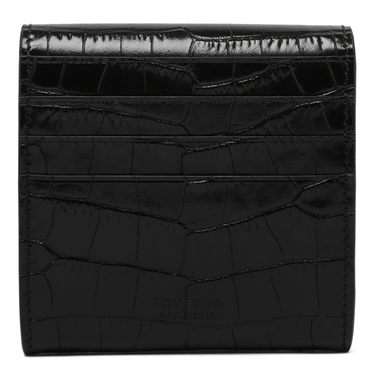 Tom Ford Black Croc-Embossed Leather Wallet with T-Bar Closure.