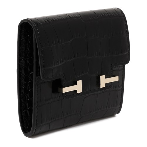 Tom Ford Black Croc-Embossed Leather Wallet with T-Bar Closure.