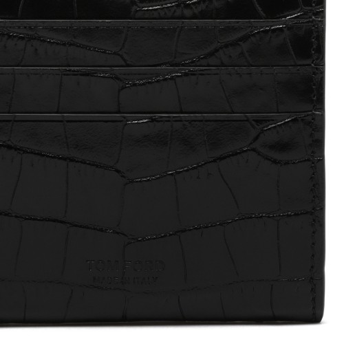 Tom Ford Black Croc-Embossed Leather Wallet with T-Bar Closure.