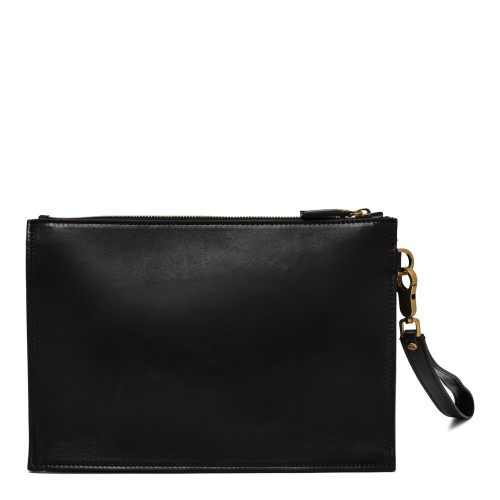 Versace Black Leather Medusa Wristlet Pouch.